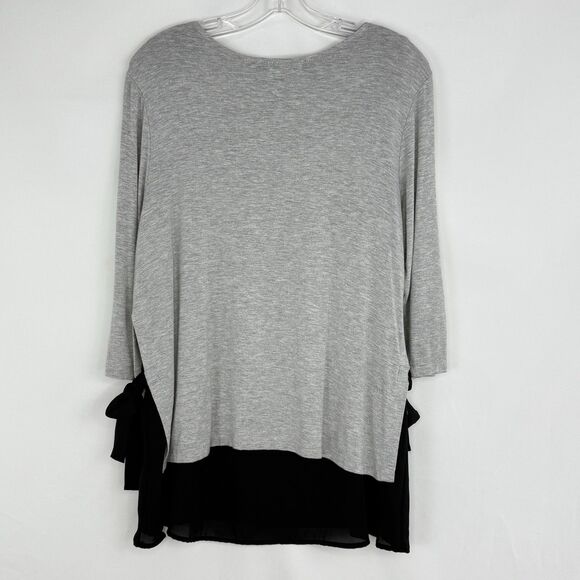 Pebble and Stone Gray Black Layered Tunic Top L Bow Tie Sides Asymmetrical Hem - Picture 4 of 16